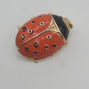 Vintage Lady Bug Brooch Insect Signed Accessocraft Red Enamel